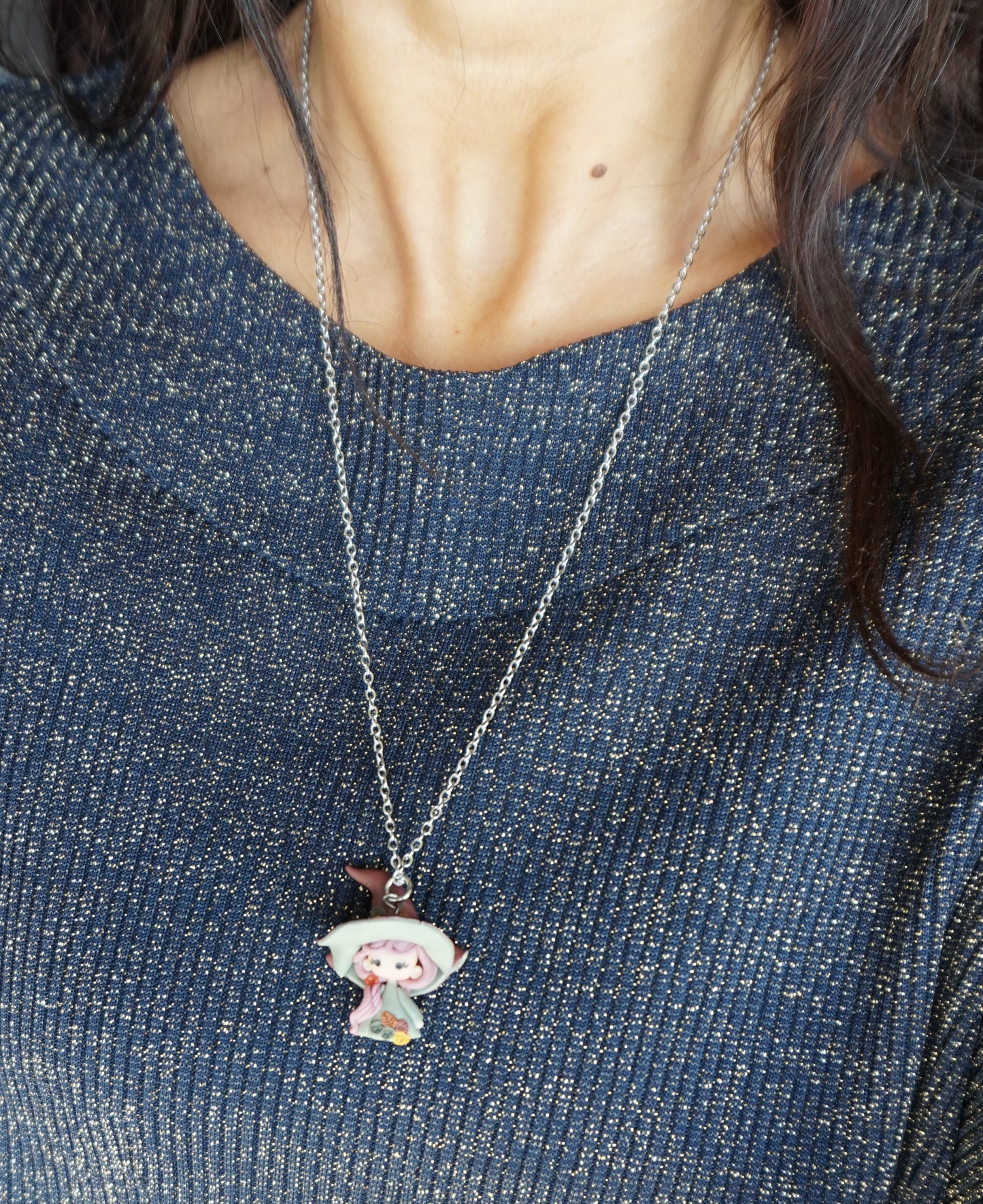 Witch necklace – Stainless steel chain & polymer clay pendant