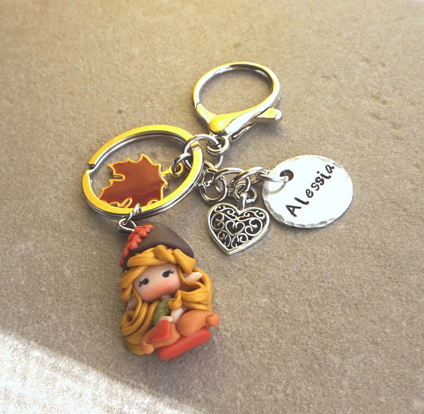 Portachiavi con gnoma in pasta polimerica e nome