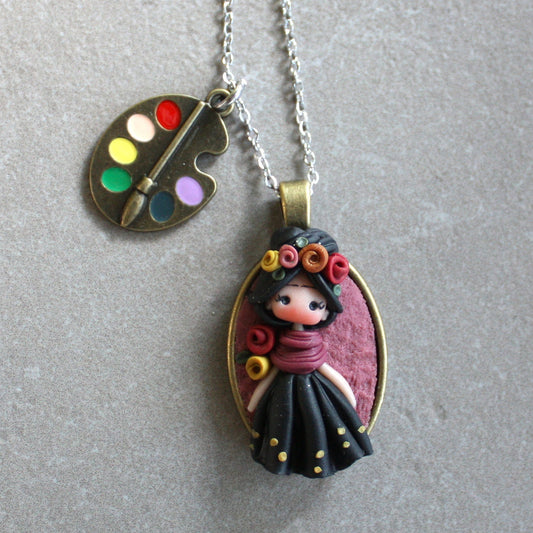 Collana in acciaio inox con cammeo Frida Kahlo