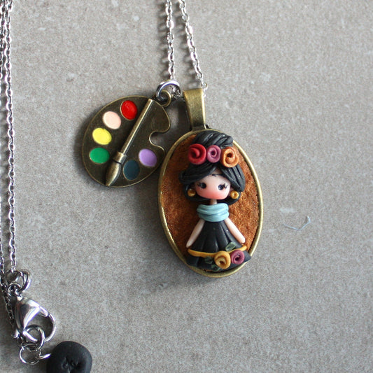 Collana in acciaio inox con cammeo Frida Kahlo II