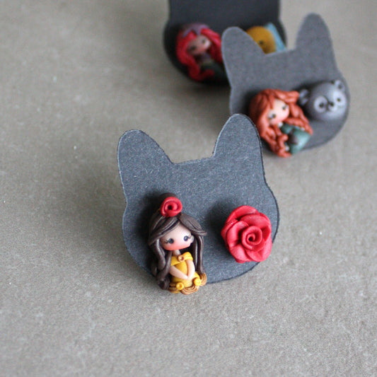 Asymmetrical princess stud earrings- Belle