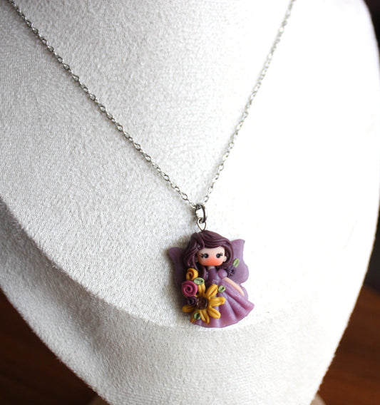 Stainless Steel Necklace with Violet Fairy