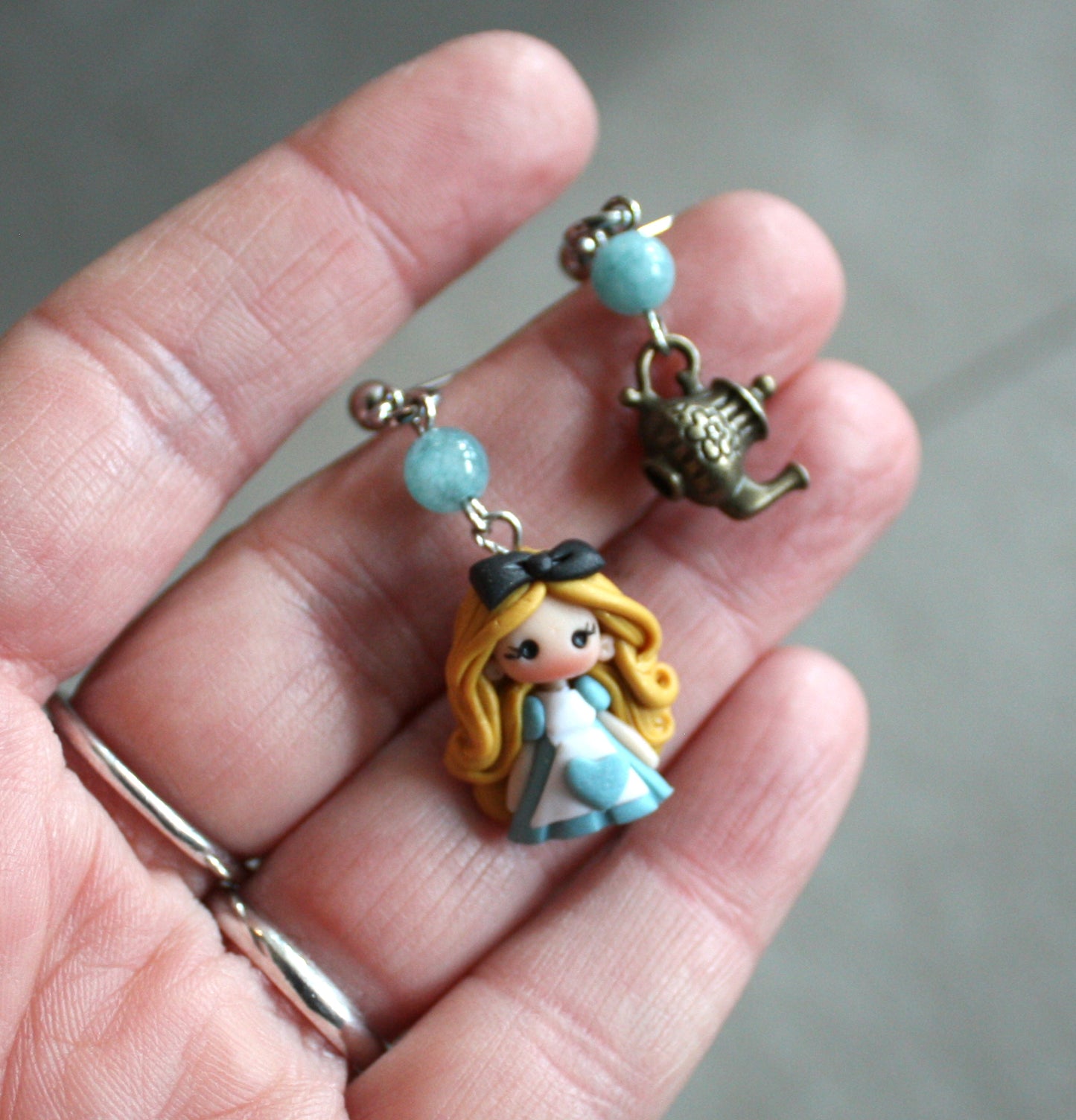 Stainless Steel Earrings with Handmade Polymer Clay Alice