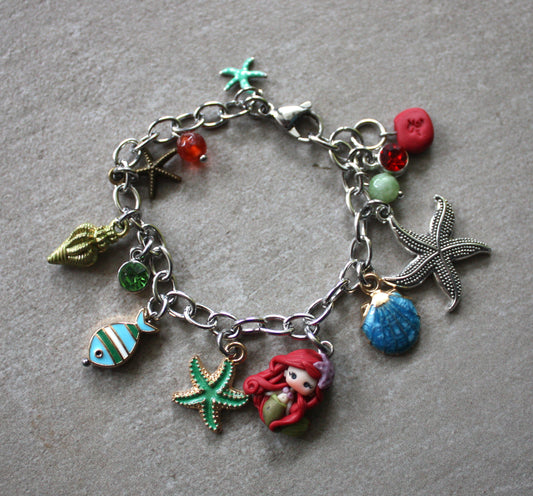 Stainless Steel Multi Charm Bracelet with Polymer Clay Ariel