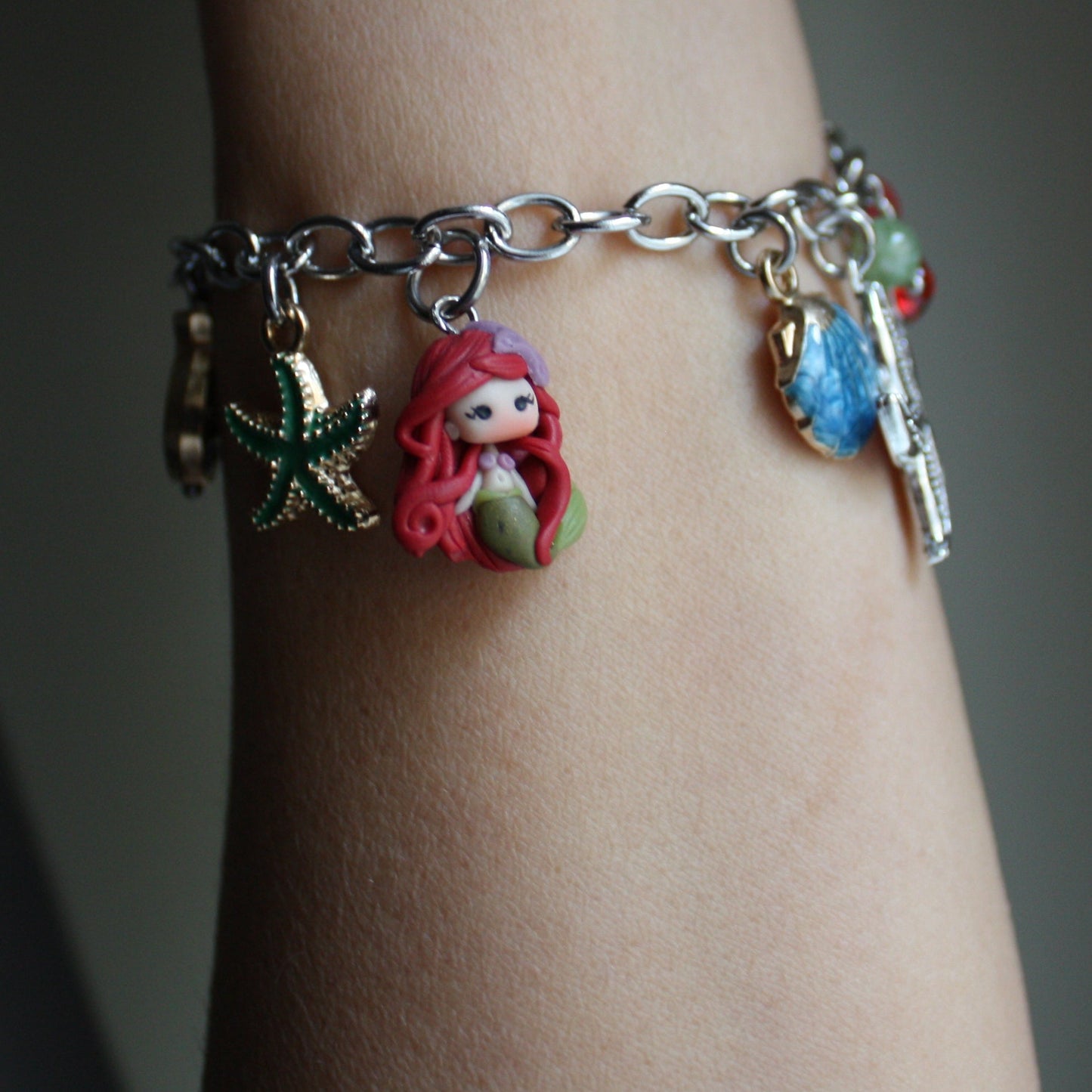 Stainless Steel Multi Charm Bracelet with Polymer Clay Ariel