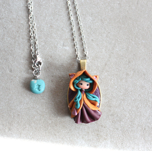 Collana in acciaio inox con cat doll in fimo