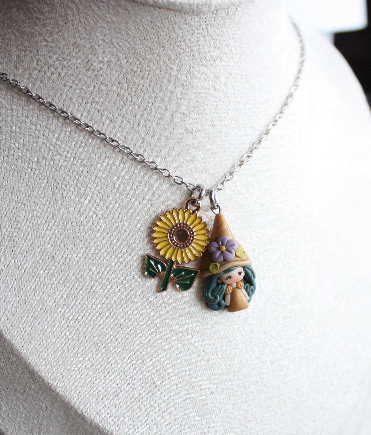 Handmade Gnome Necklace in Polymer Clay – Stainless Steel Chain