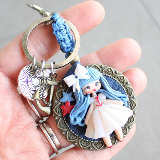 Handmade bag charm with a little sailor