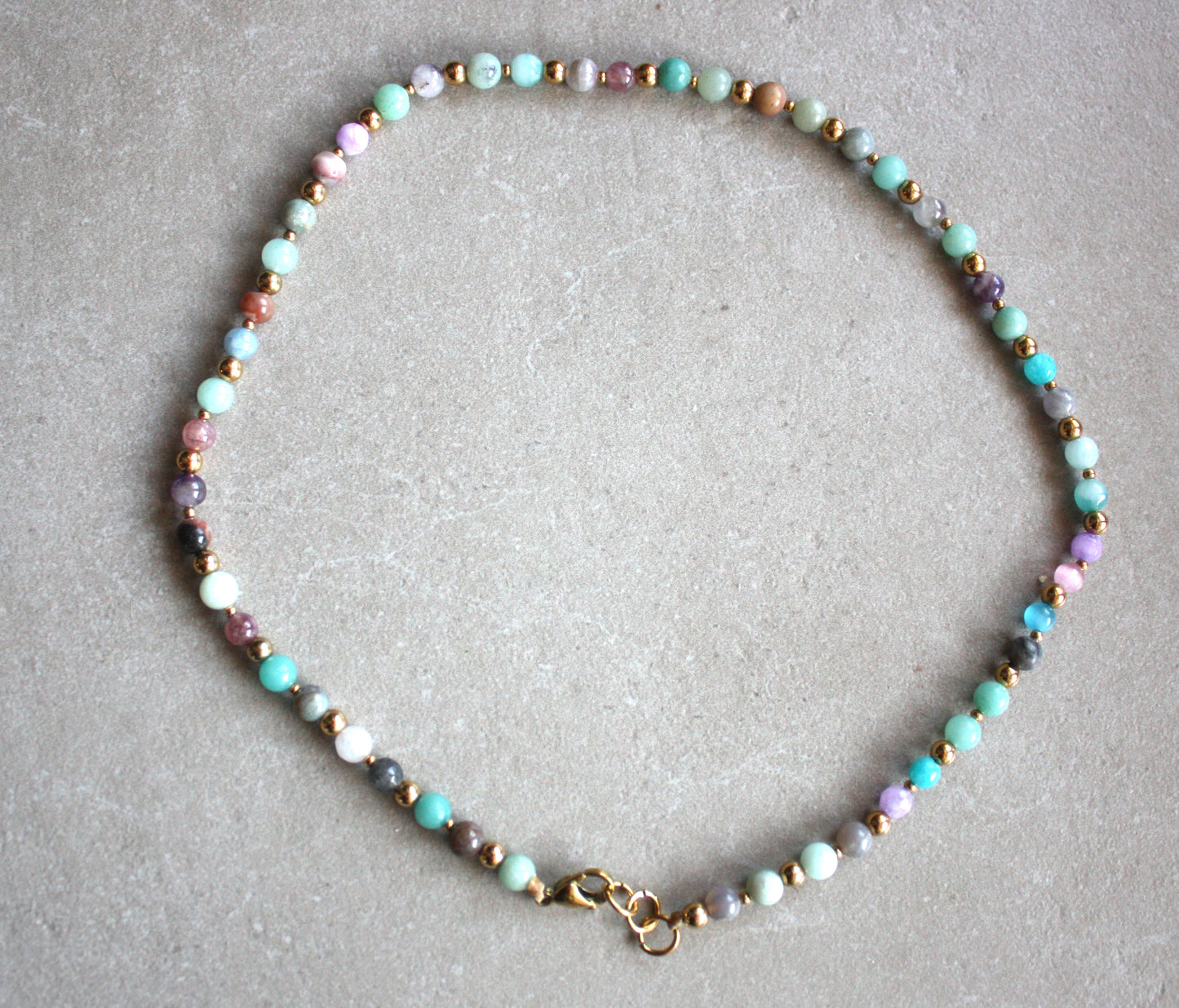 Stainless steel and gemstone beaded necklace