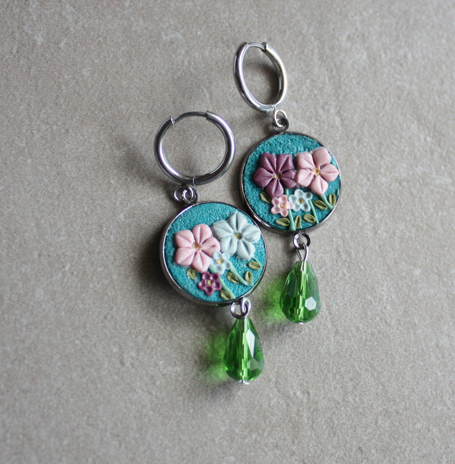 “Spring” Earrings with Polymer Clay Flowers