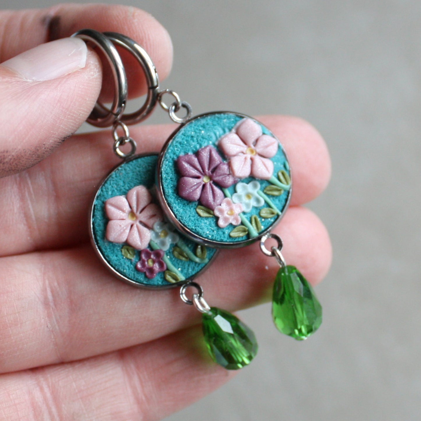 “Spring” Earrings with Polymer Clay Flowers