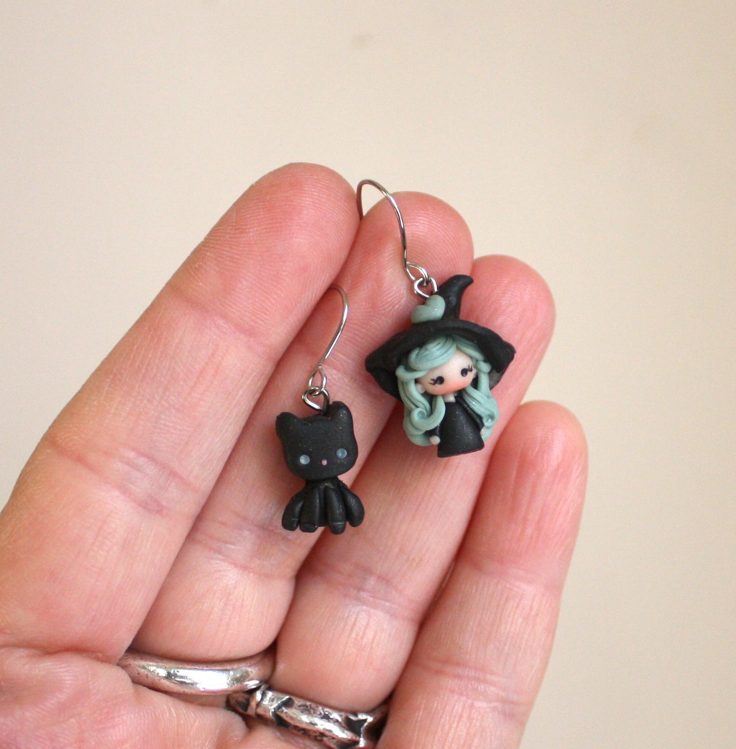 Witch & Kitten Earrings – Stainless Steel