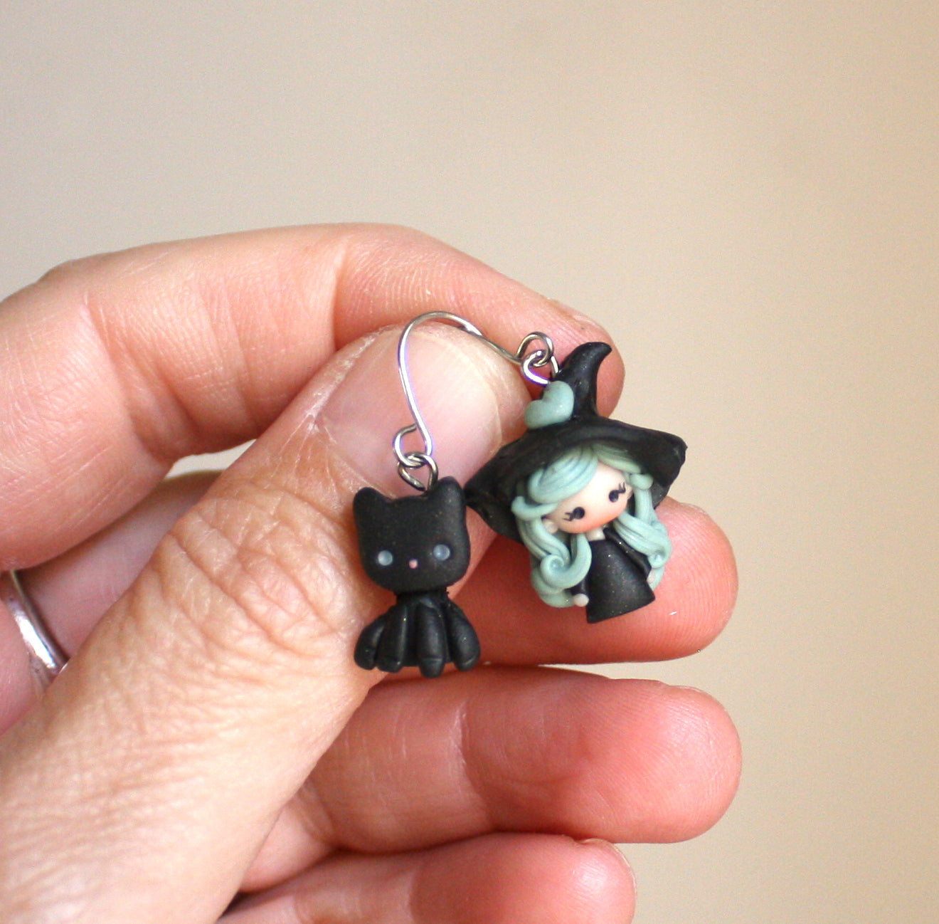 Witch & Kitten Earrings – Stainless Steel
