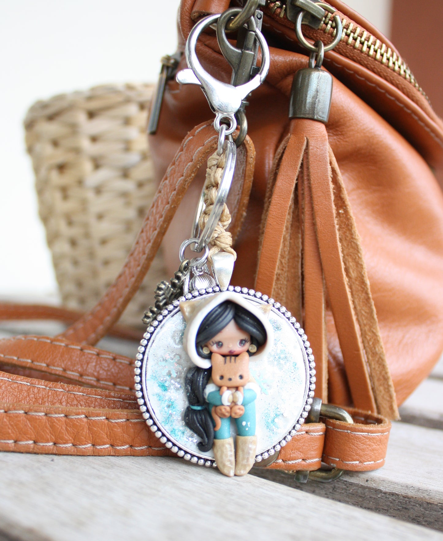 Handmade bag charm with Winter Jasmine