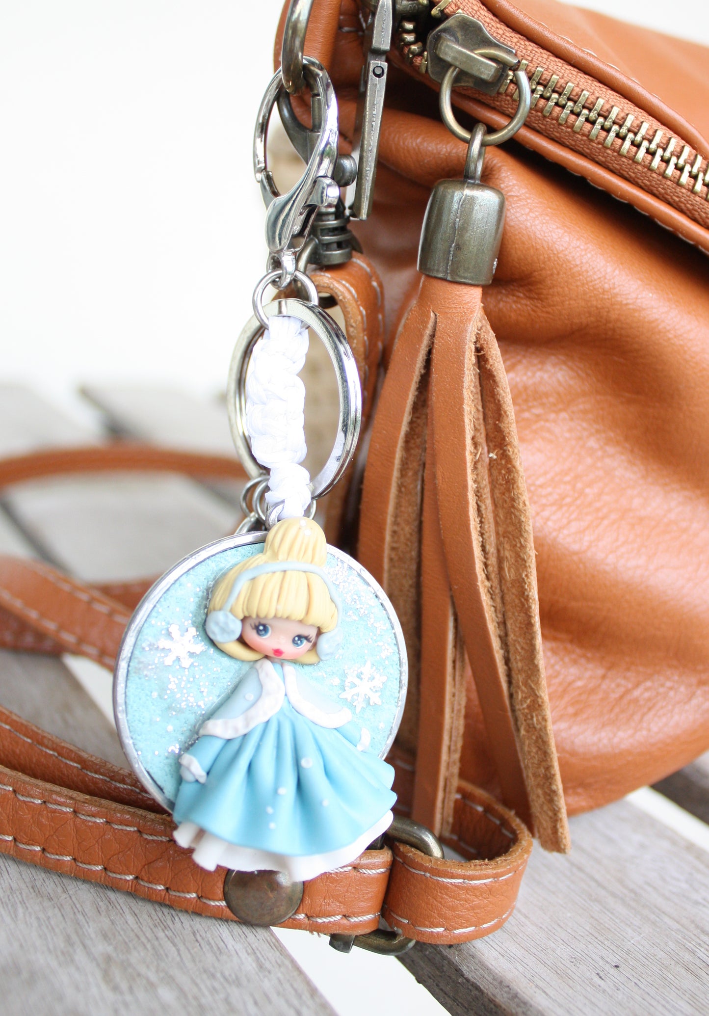Handmade bag charm with winter Cinderella