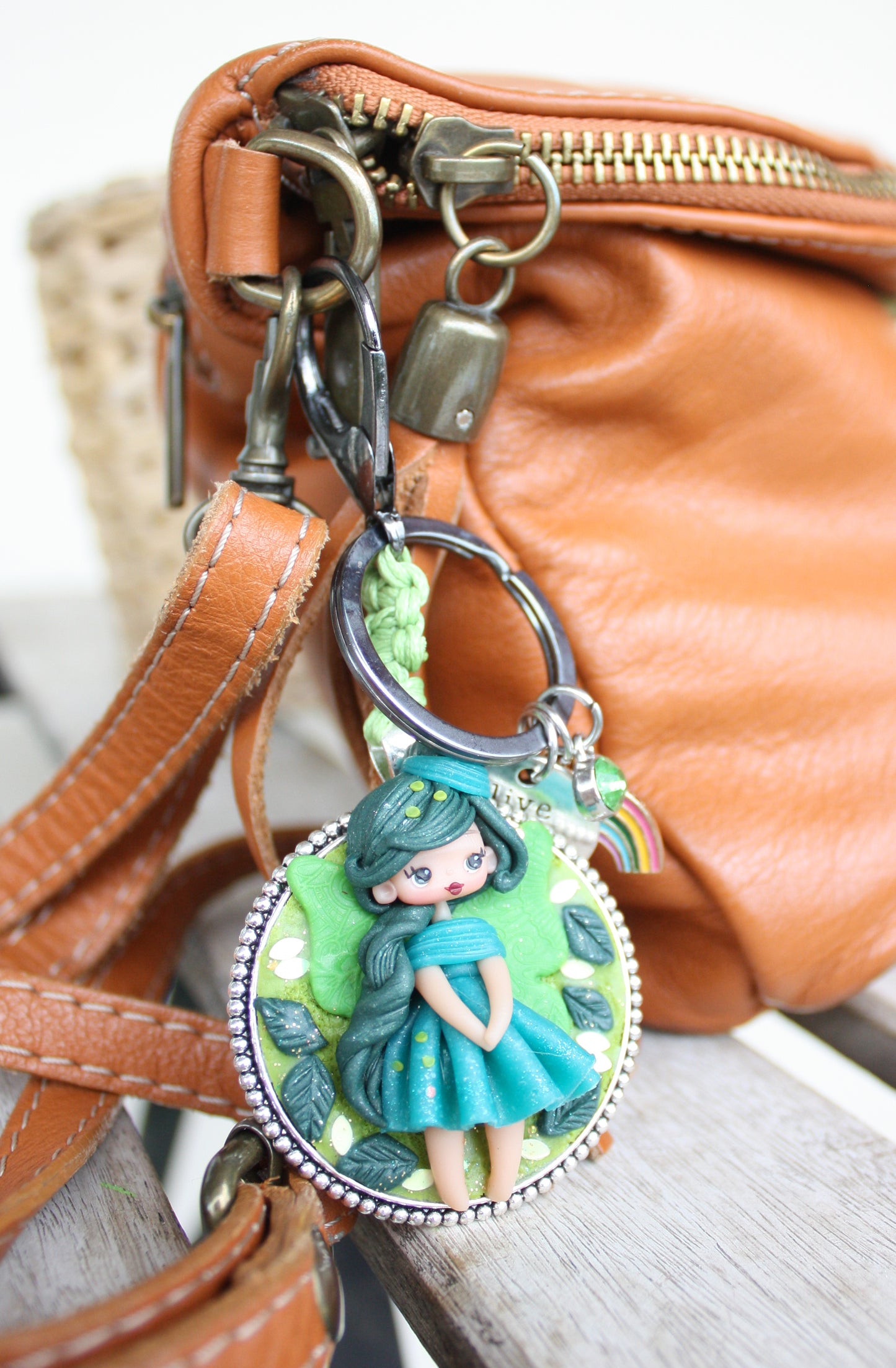 Handmade bag charm with fairy