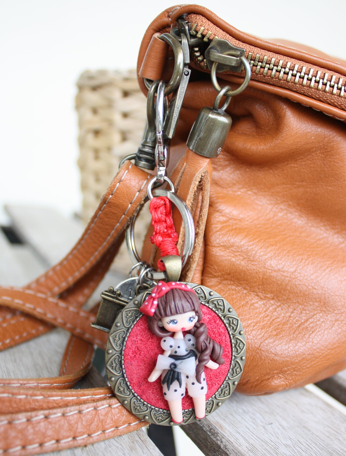 Handmade bag charm with pin-up