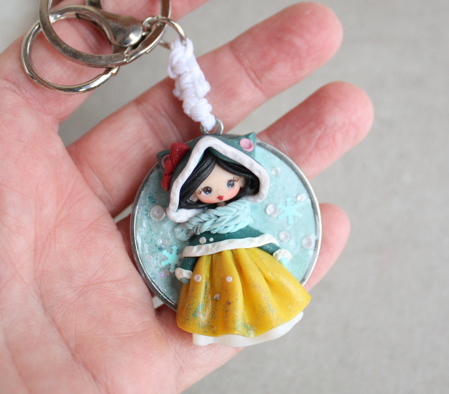 Handmade bag charm with winter Snowwhite