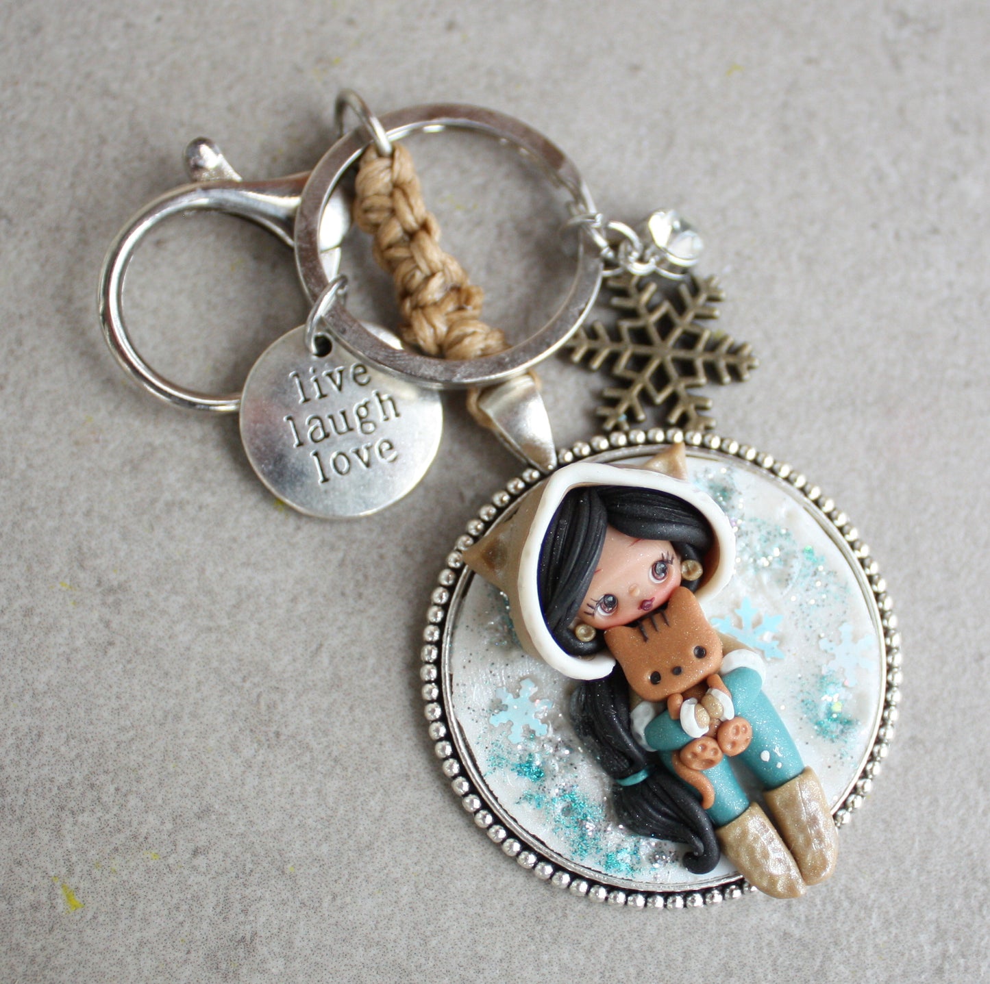 Handmade bag charm with Winter Jasmine