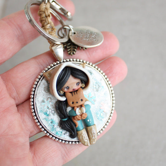 Bag charm con Jasmine kawaii – personalizzabile con iniziale