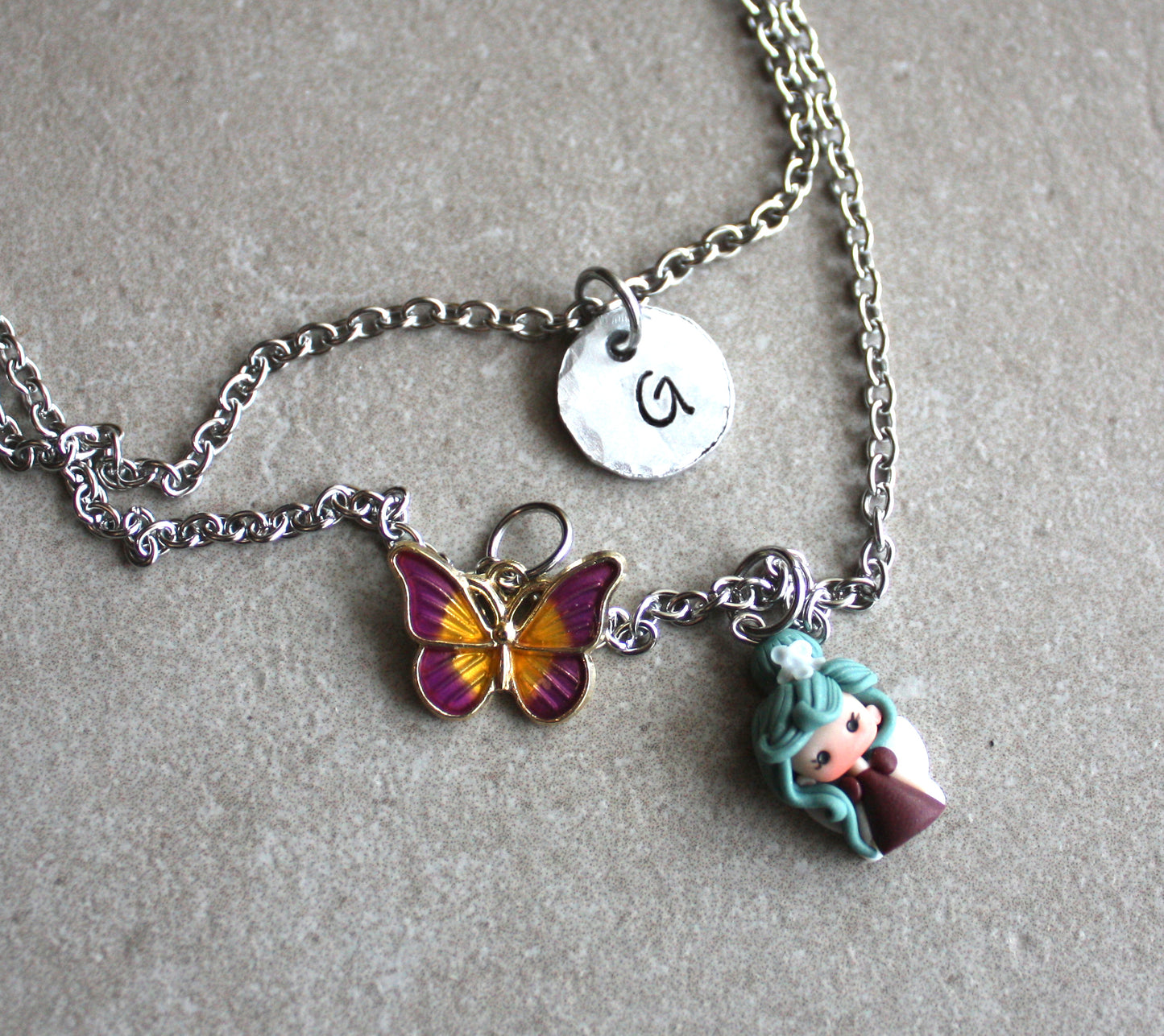 Double-strand stainless steel necklace with fairy