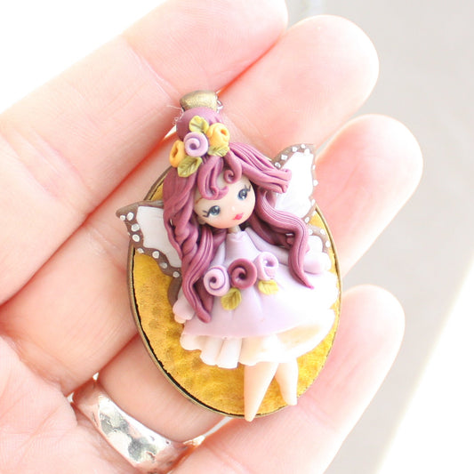 Collana Fatina in Fimo – Catena in Acciaio Inox – Art Doll da Collezione ZingaraCreativa