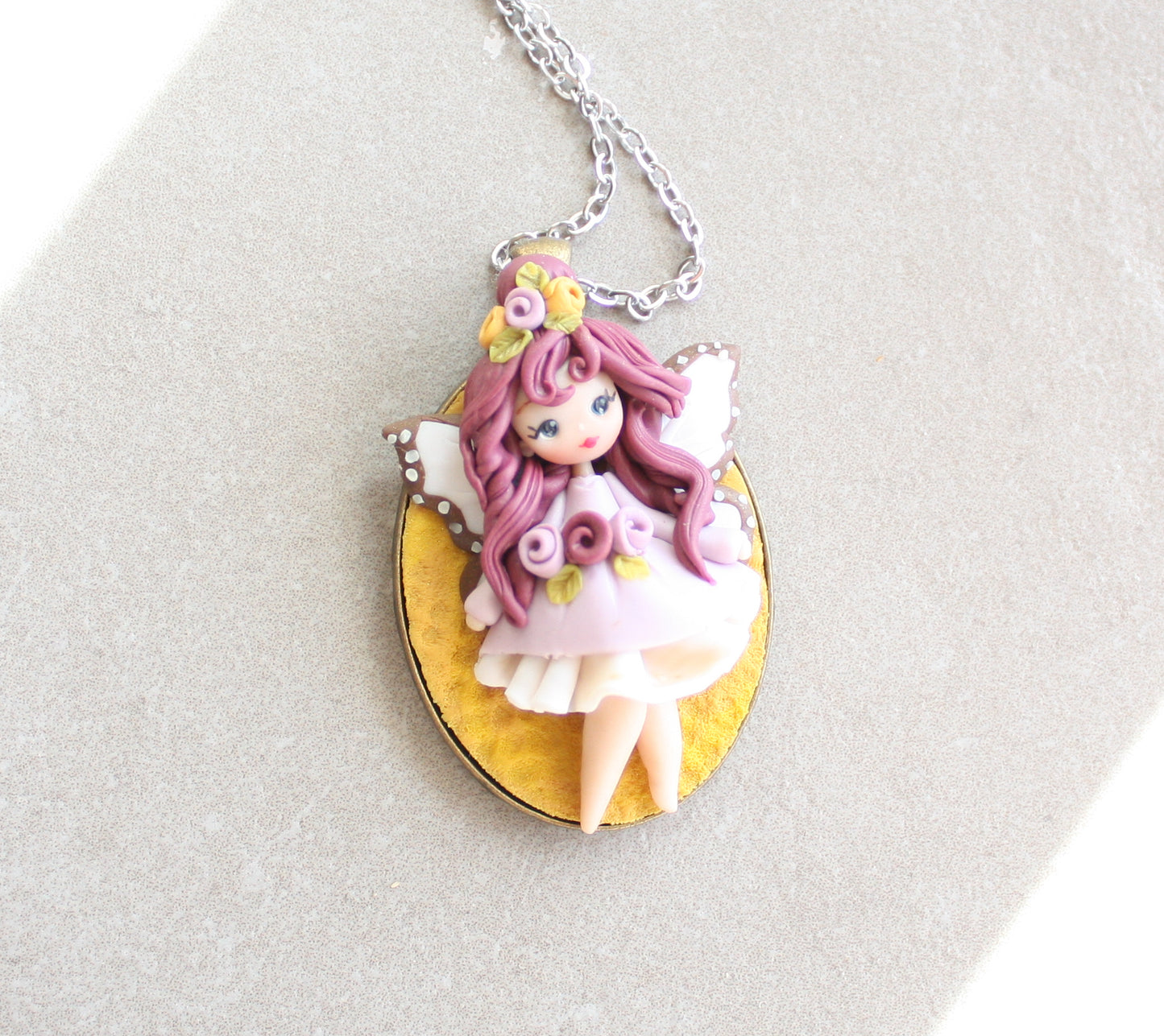 Collana Fatina in Fimo – Catena in Acciaio Inox – Art Doll da Collezione ZingaraCreativa