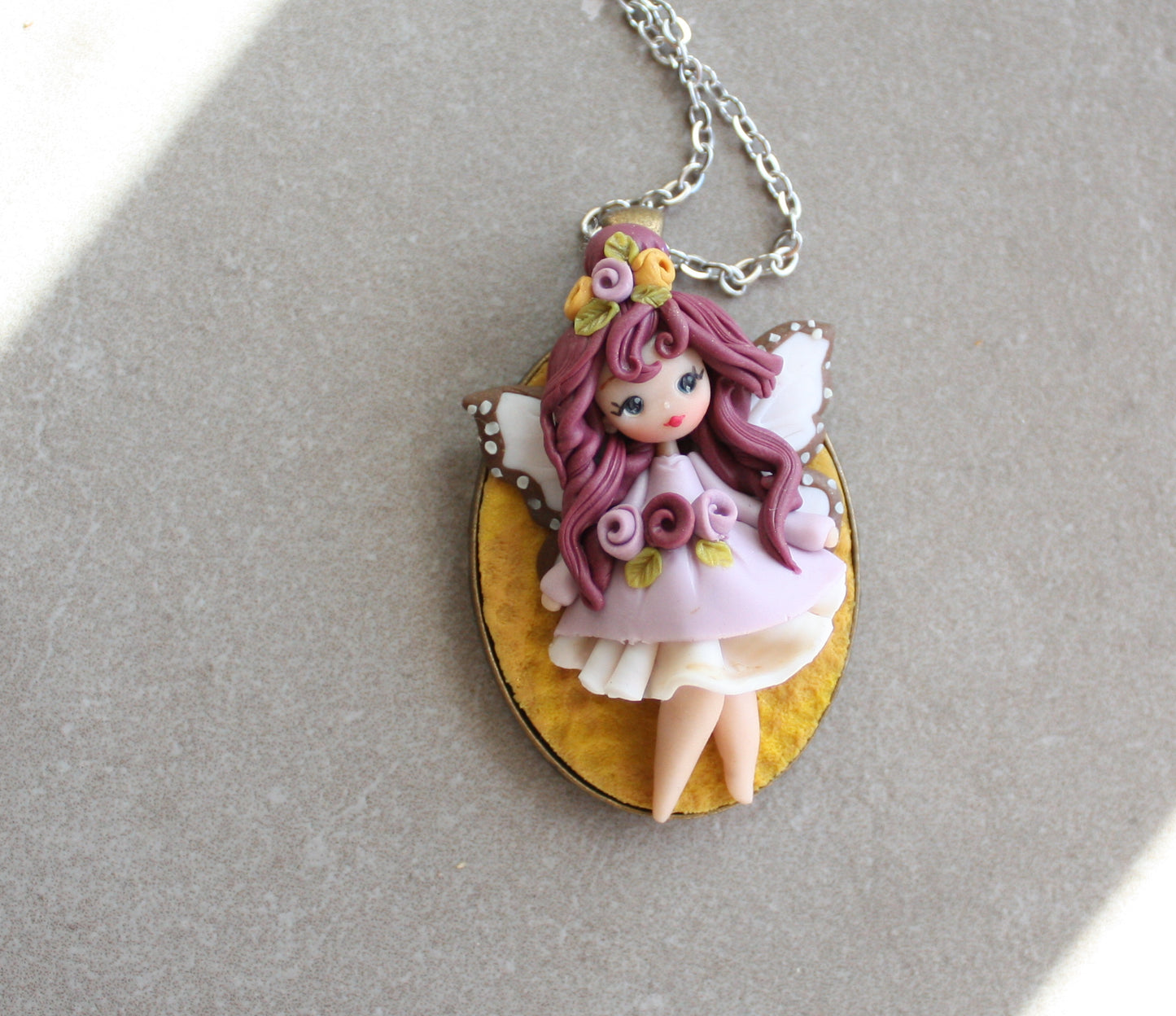 Collana Fatina in Fimo – Catena in Acciaio Inox – Art Doll da Collezione ZingaraCreativa