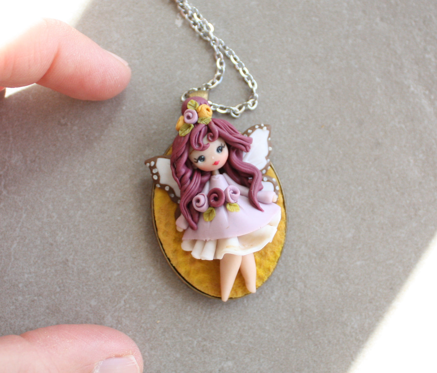 Collana Fatina in Fimo – Catena in Acciaio Inox – Art Doll da Collezione ZingaraCreativa