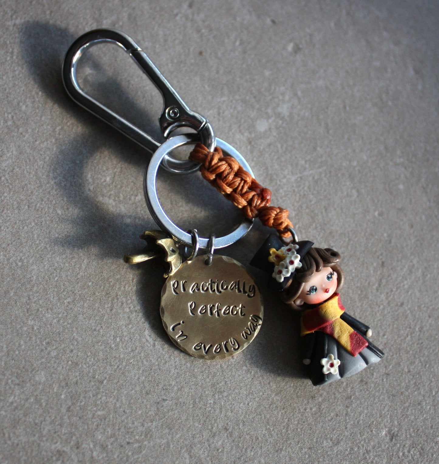 Mary Poppins Macramé Bag Charm with Hand-Engraved Brass Tag