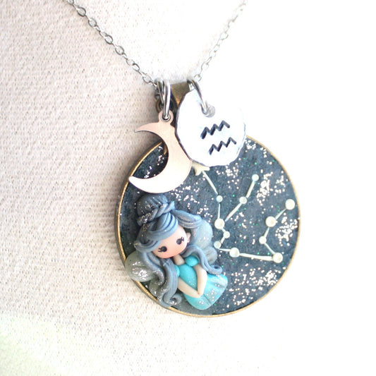 Collana Zodiacale Acquario – Fatina Costellazione e Simbolo Inciso