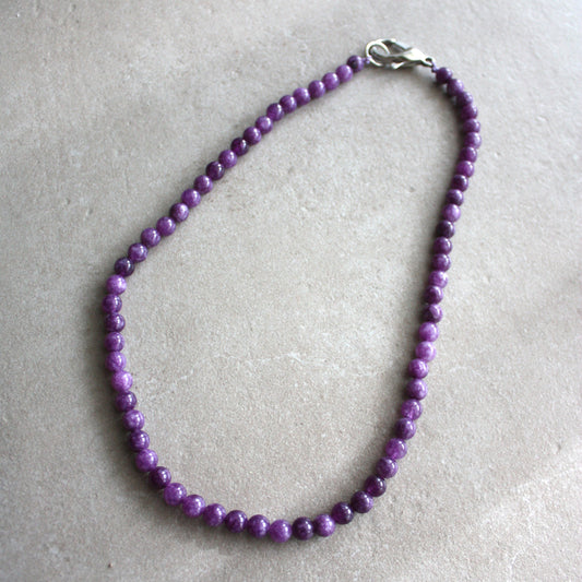 collana viola pietre dure e chiusura acciaio inox, artigianale