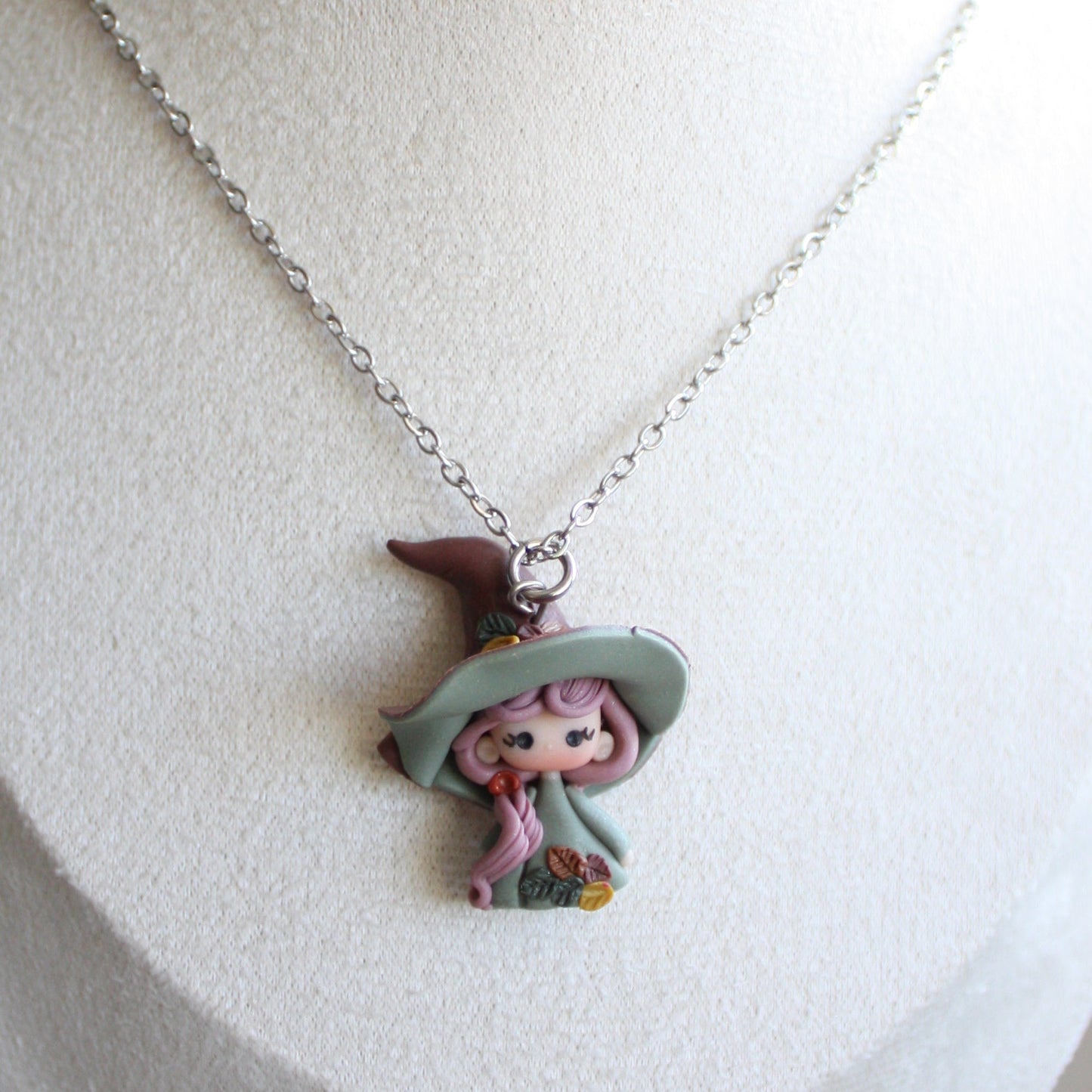 Witch necklace – Stainless steel chain & polymer clay pendant