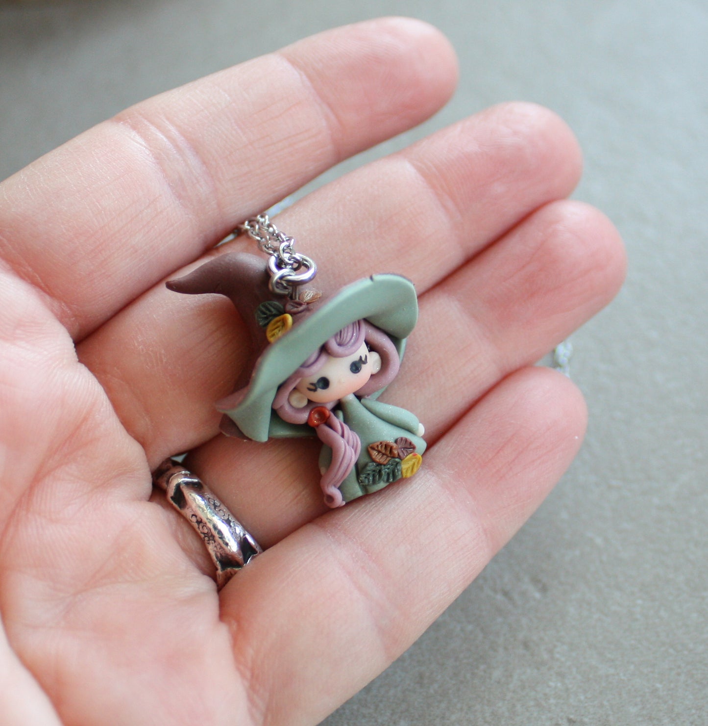 Witch necklace – Stainless steel chain & polymer clay pendant