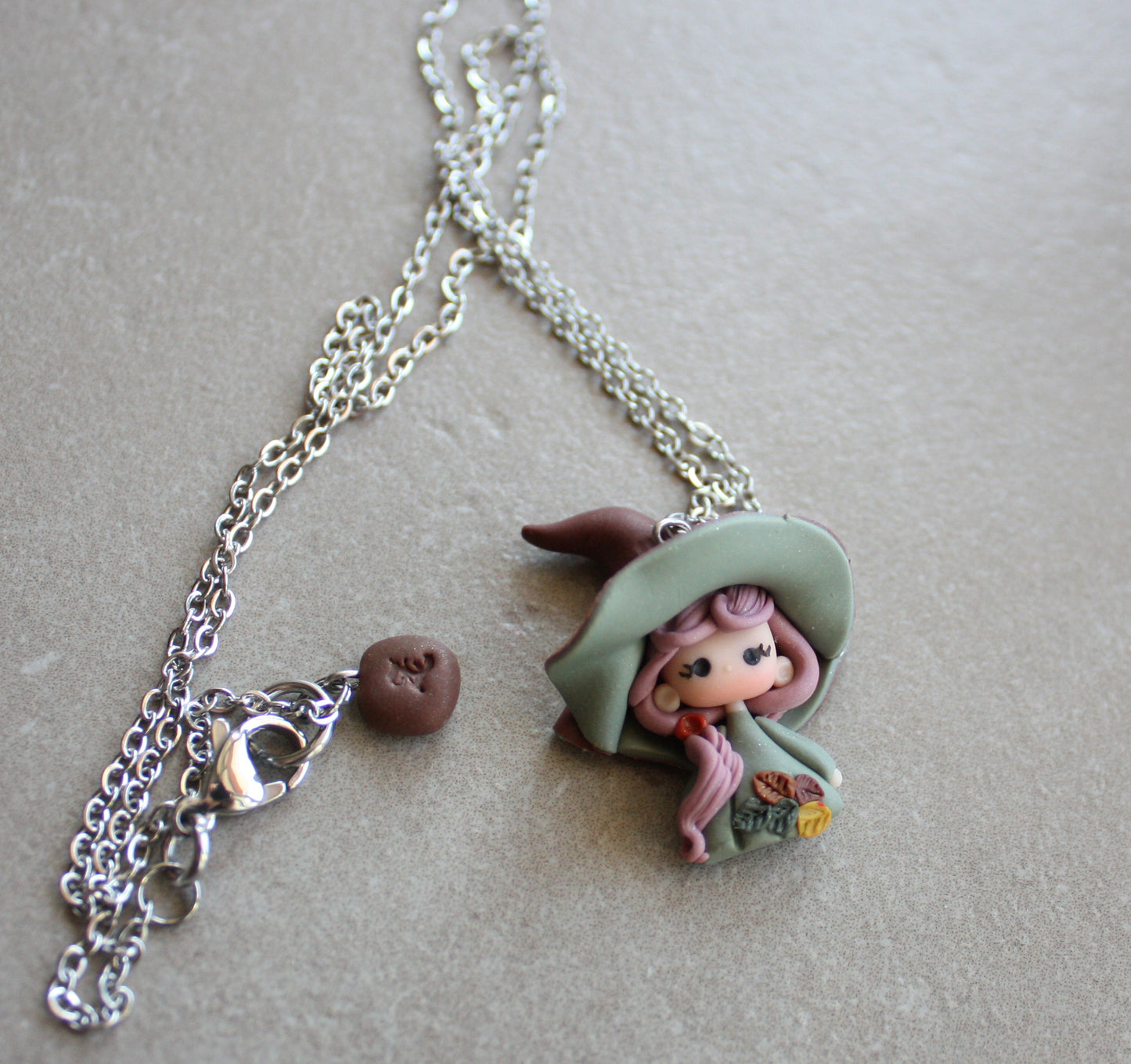 Witch necklace – Stainless steel chain & polymer clay pendant
