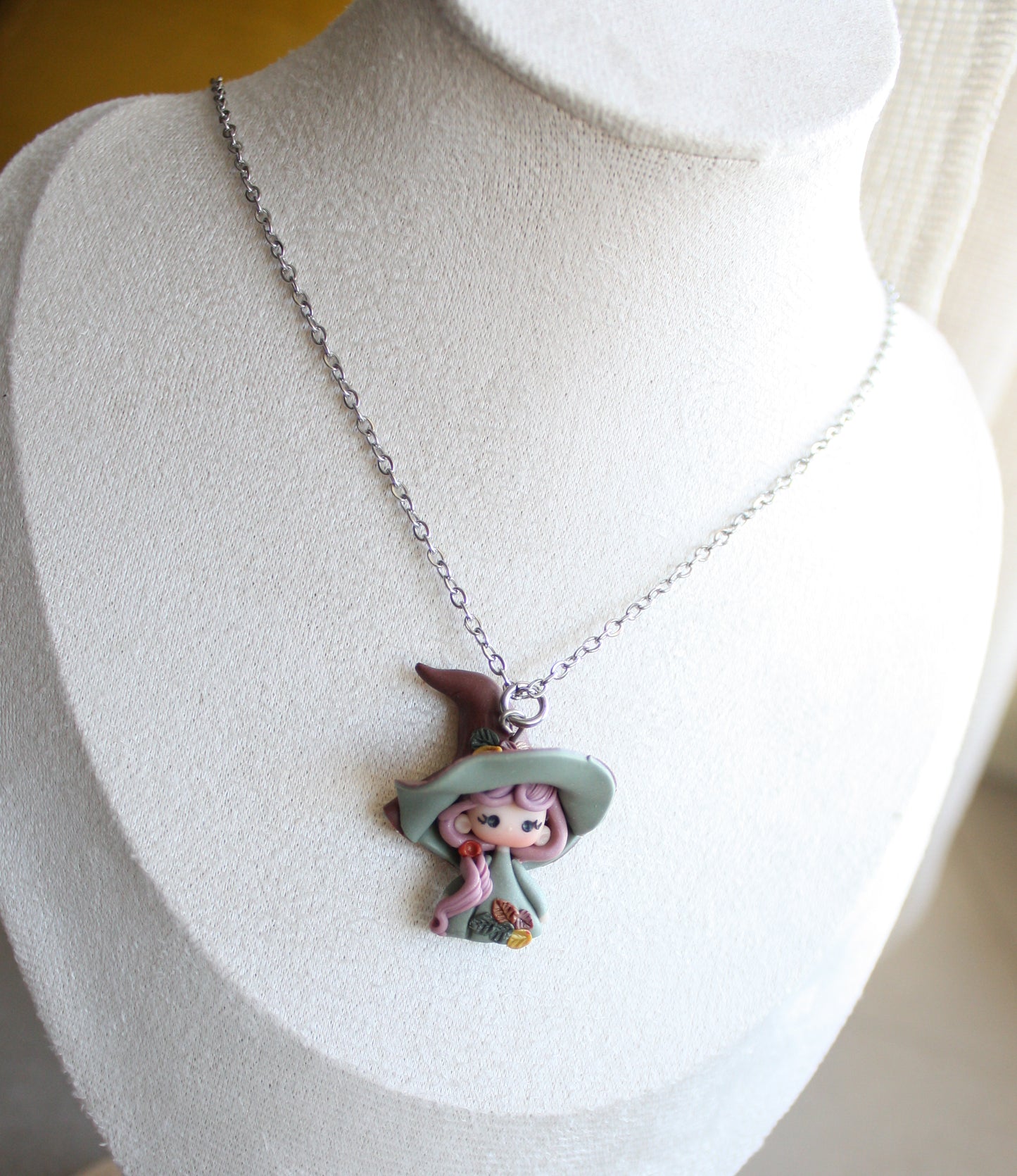 Witch necklace – Stainless steel chain & polymer clay pendant