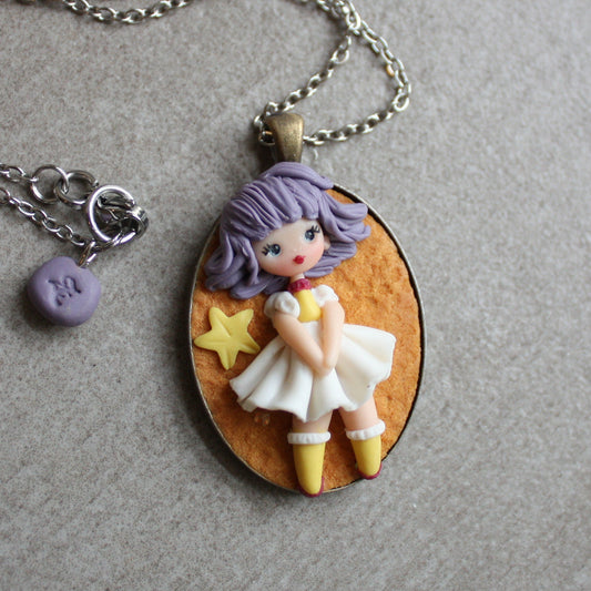 Collana in acciaio inox con piccola Creamy in fimo