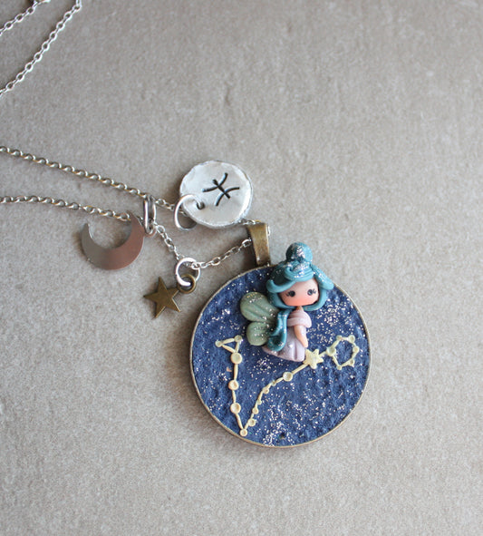 Collana Zodiacale Pesci – Fatina Costellazione e Simbolo Inciso