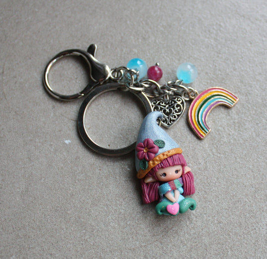 Portachiavi con gnoma in fimo e charms II