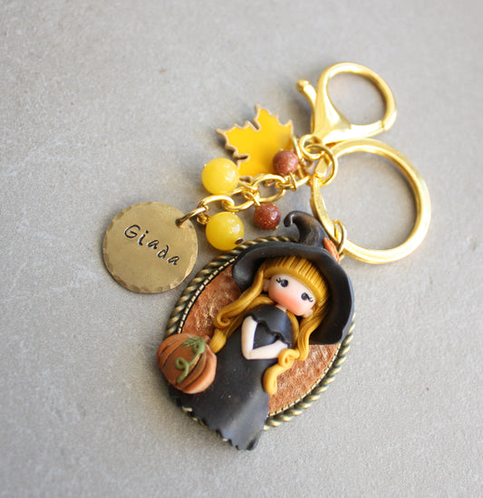 portachiavi piccola streghetta e nome