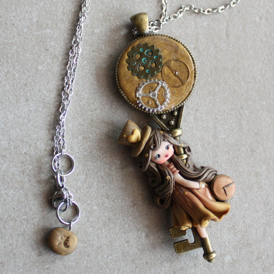 Collana in acciaio inox con steampunk doll