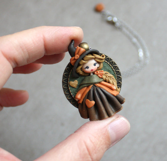 Collana in acciaio inox con piccola streghetta in fimo VII