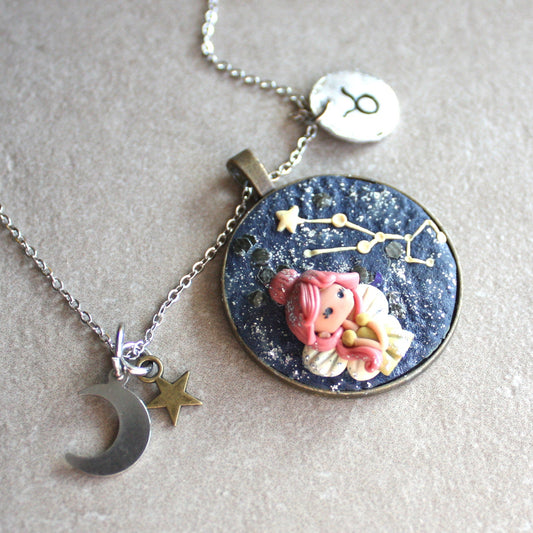 Collana Zodiacale Toro – Fatina Costellazione e Simbolo Inciso