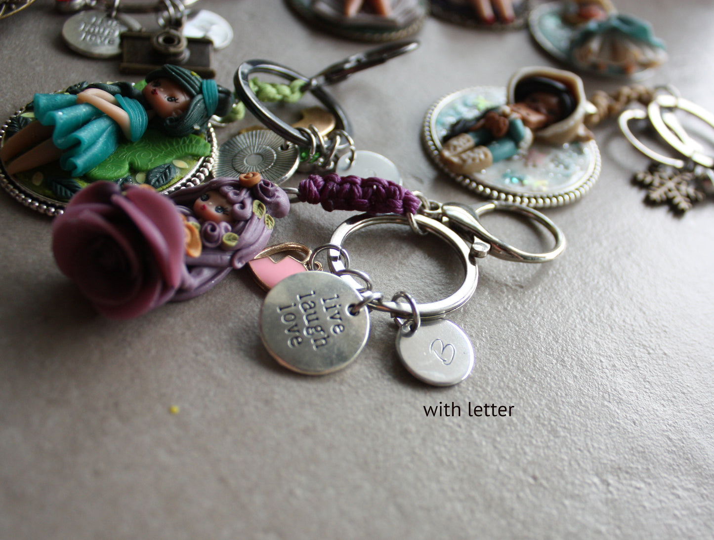 Handmade bag charm with winter Belle