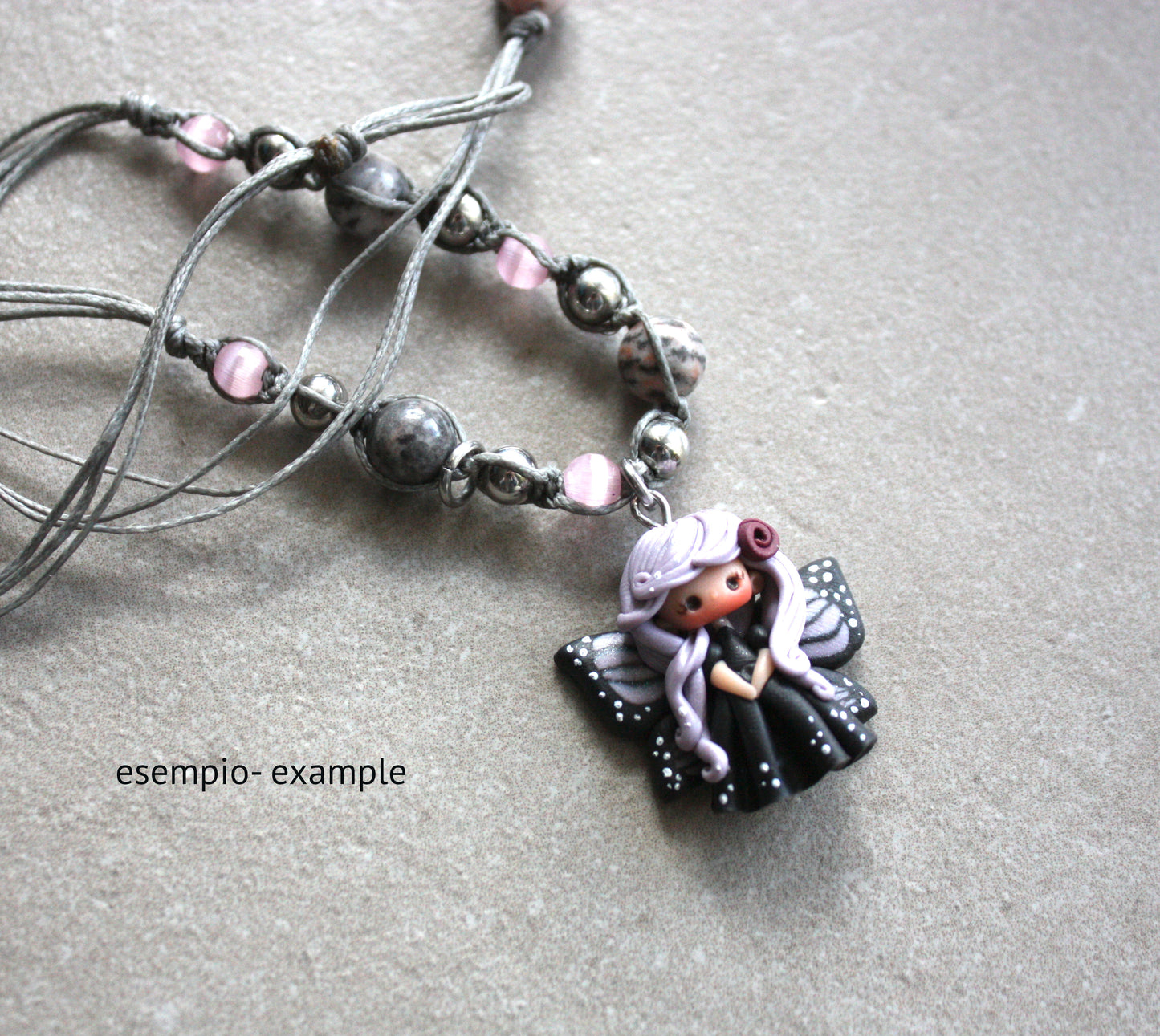 Gray and pink macramé necklace