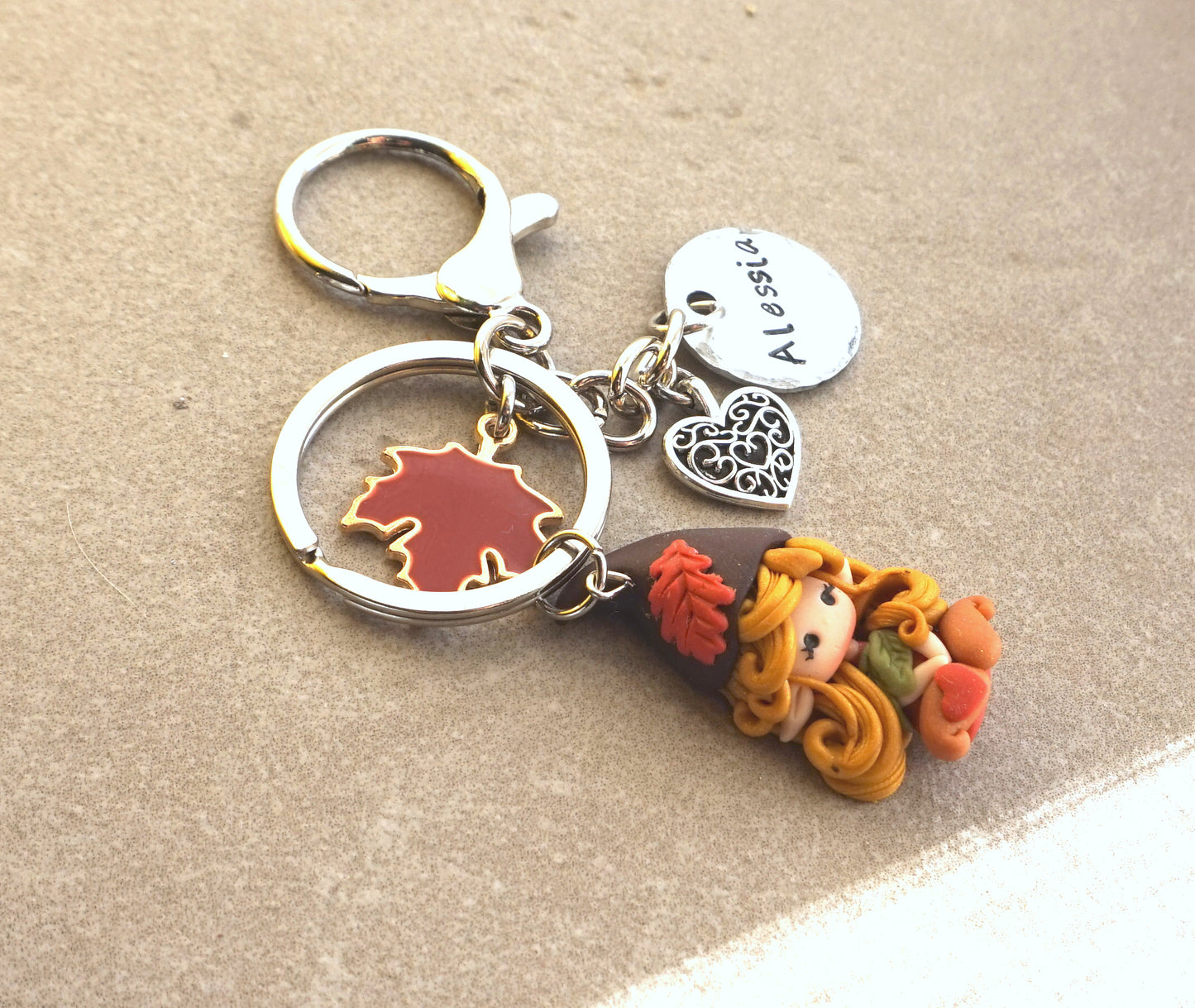 Portachiavi con gnoma in pasta polimerica e nome