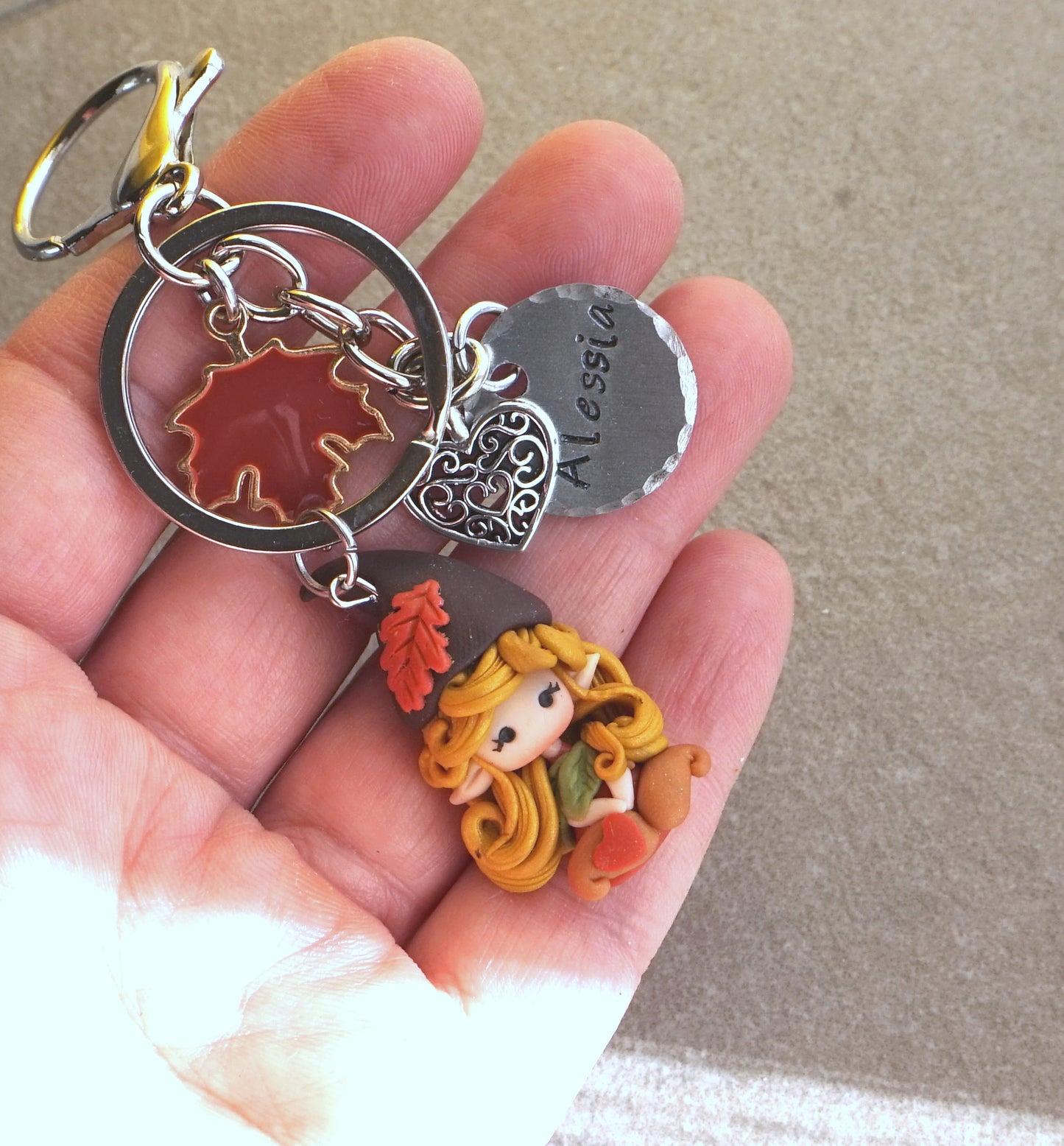 Portachiavi con gnoma in pasta polimerica e nome