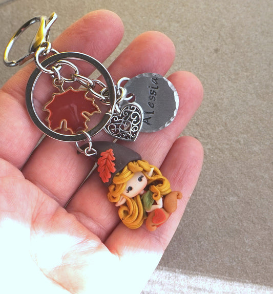 Portachiavi con gnoma in pasta polimerica e nome