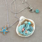 Stainless Steel Necklace with Real Seashell, Handmade Polymer Clay Mermaid, Sand and Resin Details