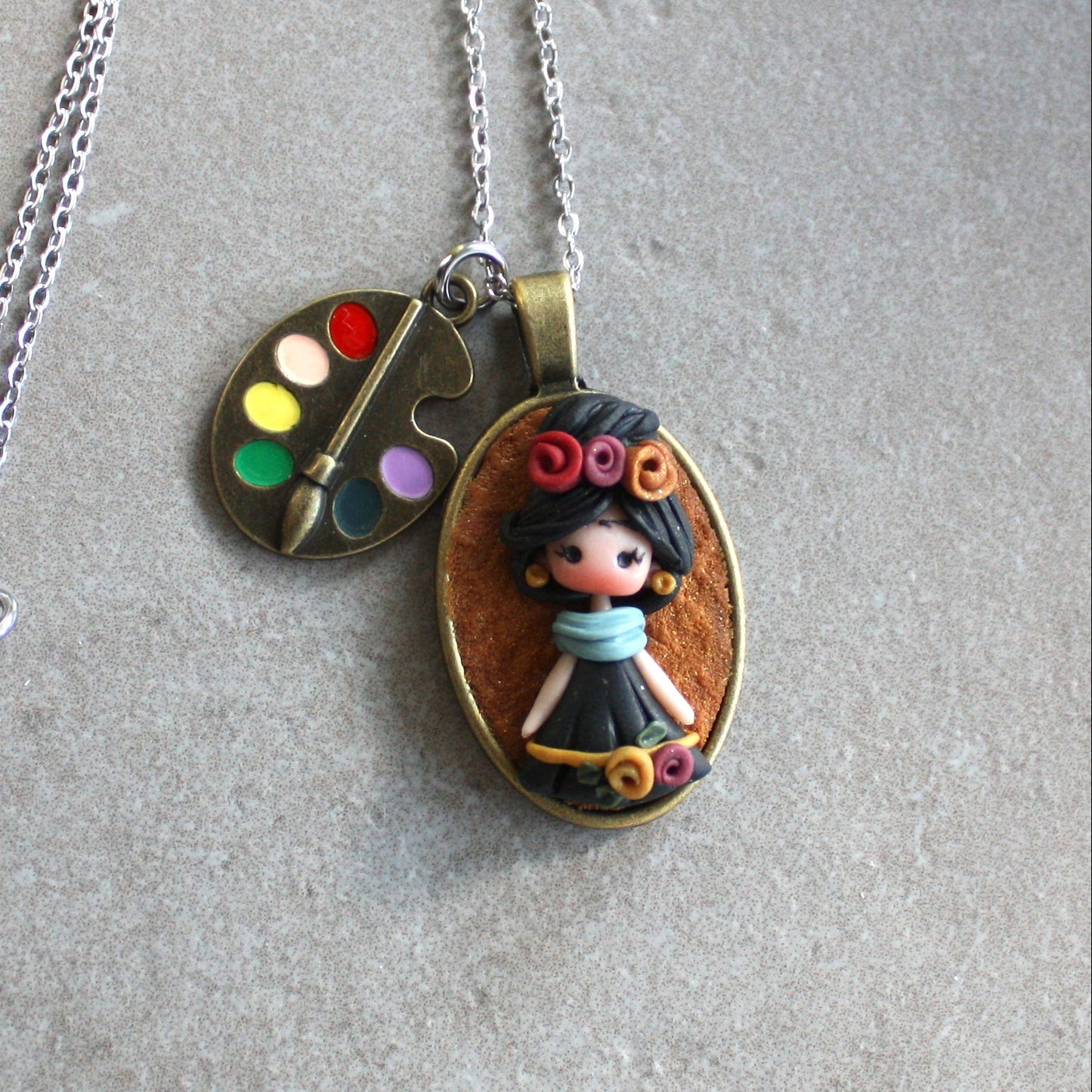 Collana in acciaio inox con cammeo Frida Kahlo II